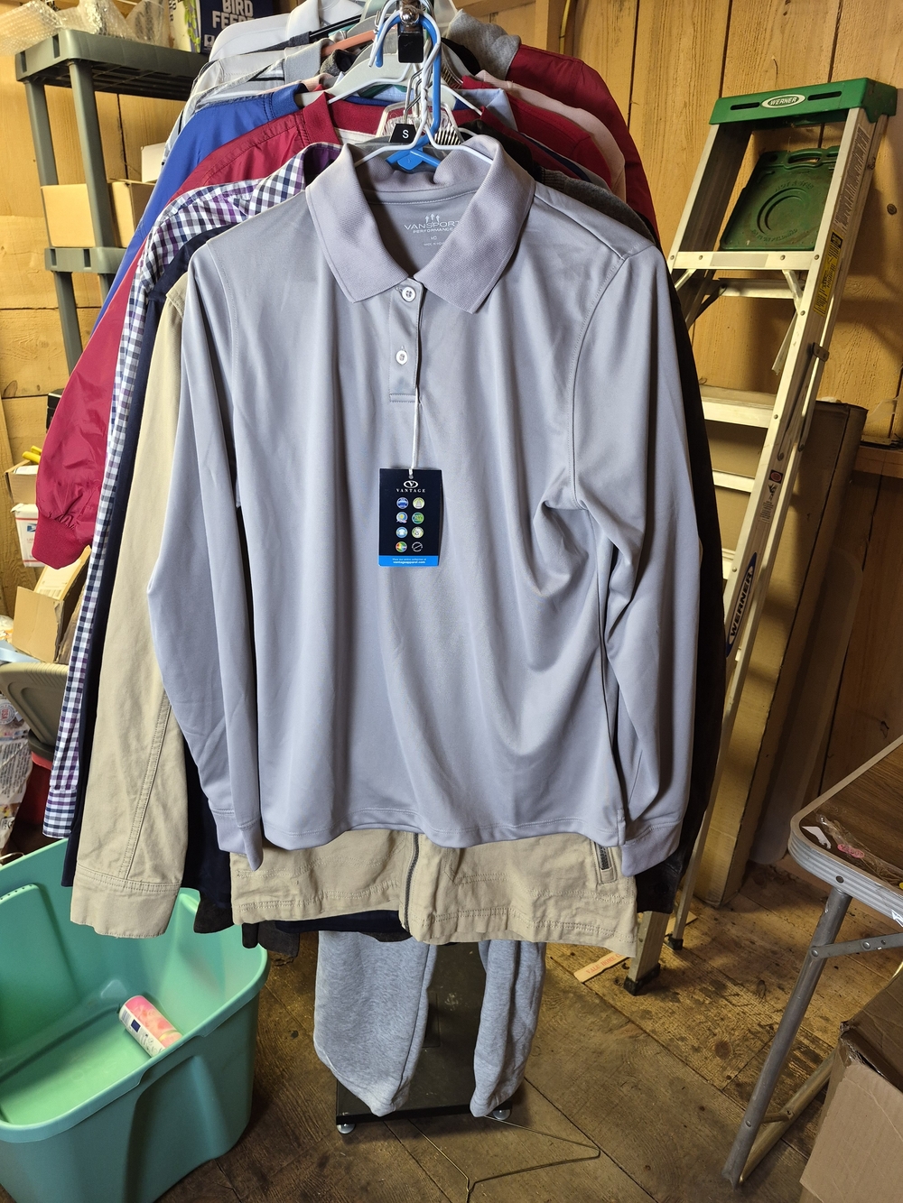 Vansport Men's Long Sleeve Polo Shirt - Light Gray Bin 61